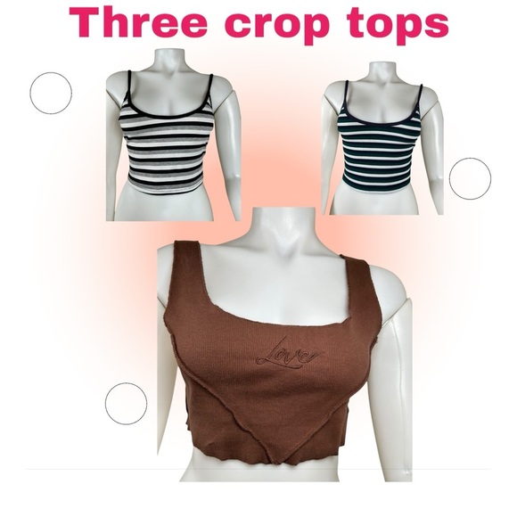 Bundle of three Rib-Knit Striped Crop Cami Top one FOREVER 21 and two from SHEIN - Picture 1 of 10
